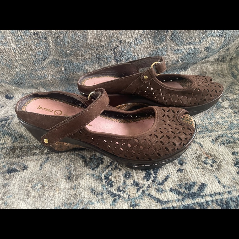 Jambu Journey Peep Toe Clog Comfort Slip On Platform Wedge Nursing Shoes